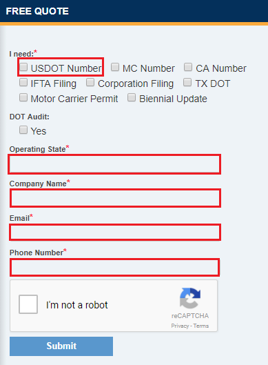 usdot number request quote
