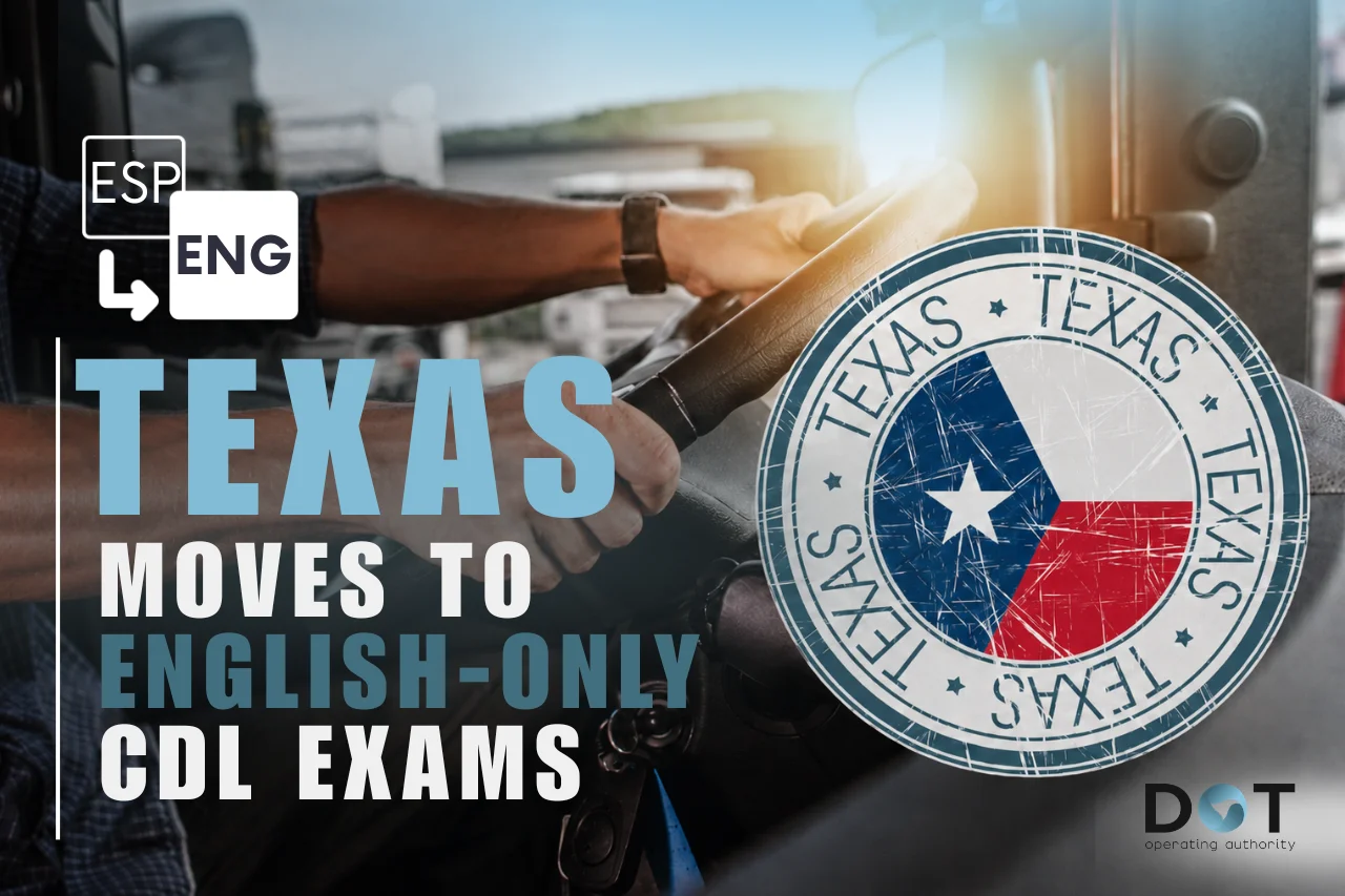Blog Cover Depicting A Texas CDL Driver With English-Only CDL Exam Heading And Texas Stamp